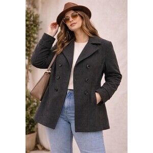 St John’s Bay Wool Cashmere Blend Peacoat Gray Double Breasted XL